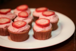 organic vanilla cupcakes glazed in strawberry mascarpone the mark olympia
